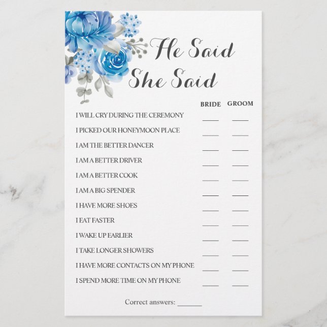 Ele Disse Que Disse Cartão Azul De Chá (Frente)