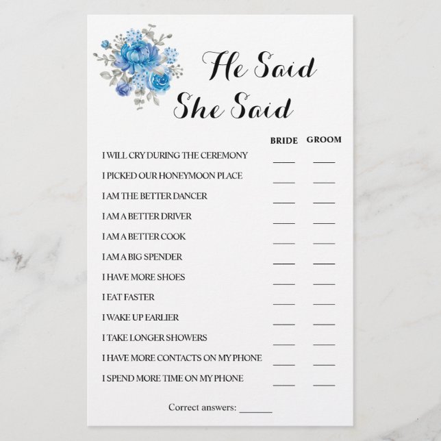 Ele Disse Que Disse Cartão De Jogo De Chá De Casal (Frente)