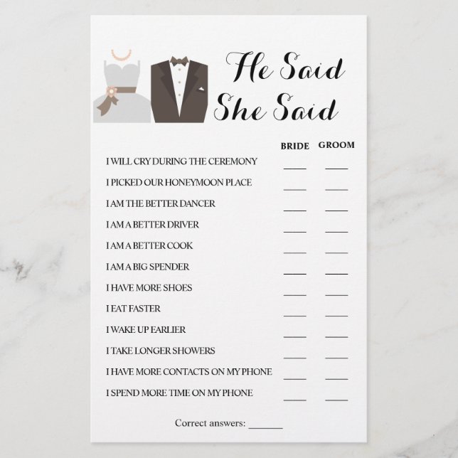 Ele Disse Que Disse Cartão De Jogo De Chá De Casal (Frente)