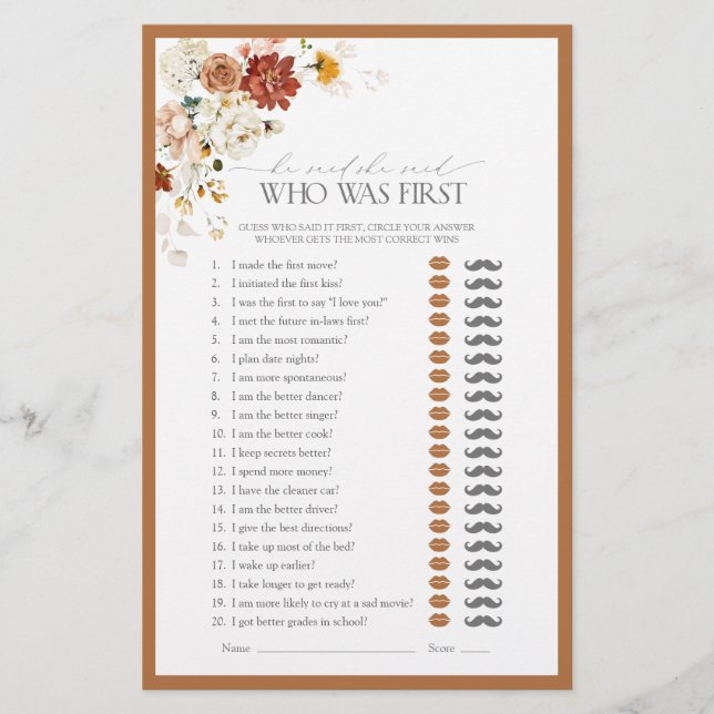 Ele Disse Que Disse O Jogo Do Chá de panela Floral (Frente)