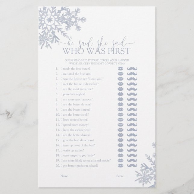 Ele Disse Que Disse O Jogo Do Chá Do Floco De Neve (Frente)