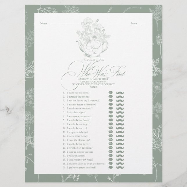 Ele Disse Que Disse Para Sage O Jogo Do Chá De Chá (Frente)