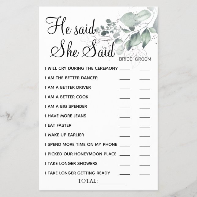 Ele disse que disse que disse cartão de jogo de ch (Frente)