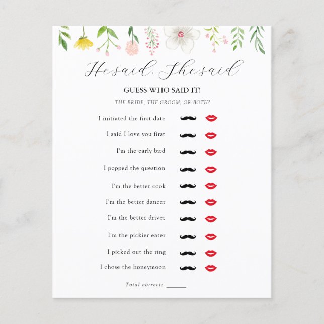 Ele Disse Que Ela Disse Jogo De Chá De Chá Bridal (Frente)