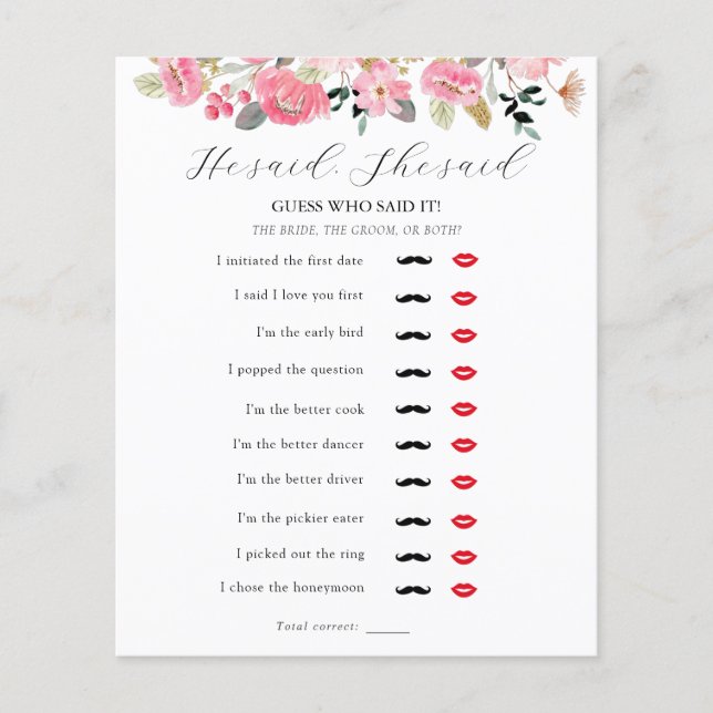 Ele Disse Que Ela Disse Jogo De Chá De Chá Bridal (Frente)