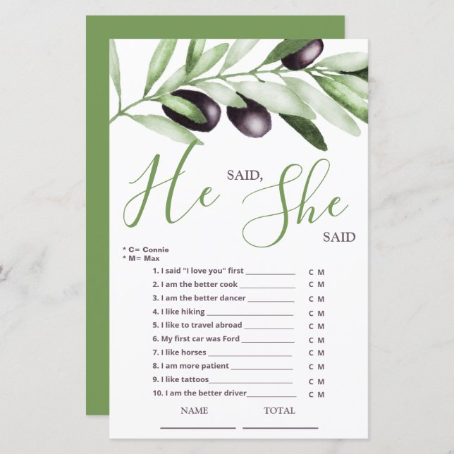 Ele disse que ela disse Jogo do Bridal do Branch (Frente/Verso)