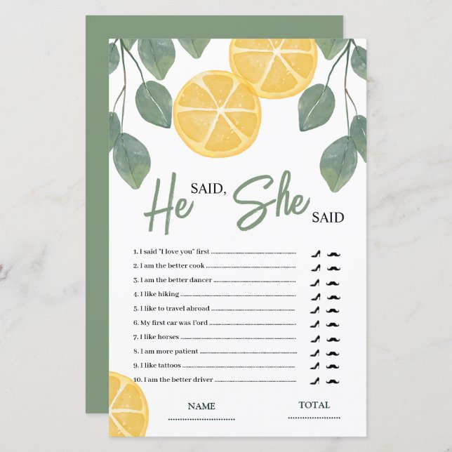 Ele disse que ela disse o jogo do Chá de panela Le (Frente/Verso)