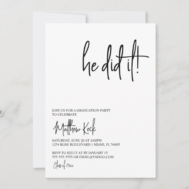 Ele Fez Um Convite Moderno À Festa de formatura (Frente)
