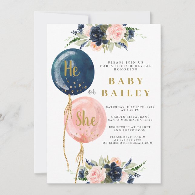 Ele ou Ela Balões Sexo Convite (Frente)