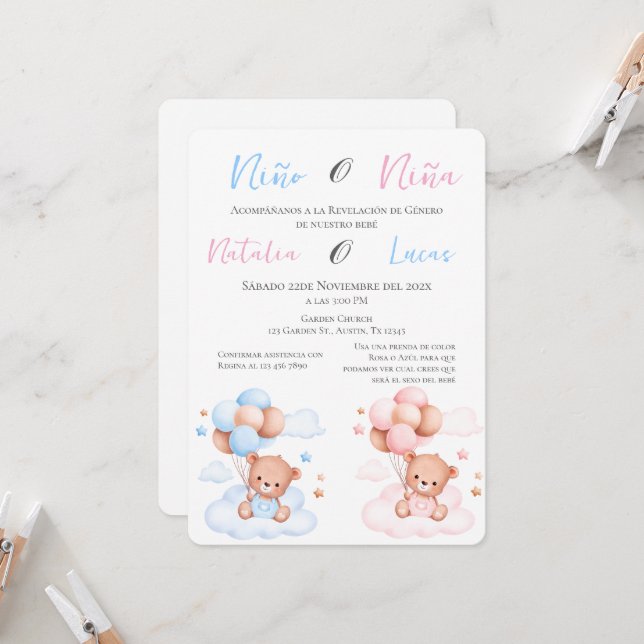 Ele ou ela é azul ou rosa revela convite wi (Frente/Verso In Situ)