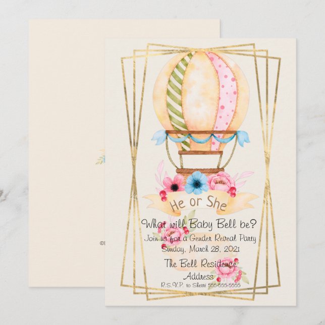 Ele ou Ela Revelam Convite de festas (Frente/Verso)