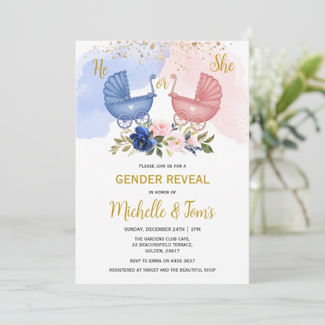 Ele ou Ela Revelam Convite de festas (Em pé/Frente)