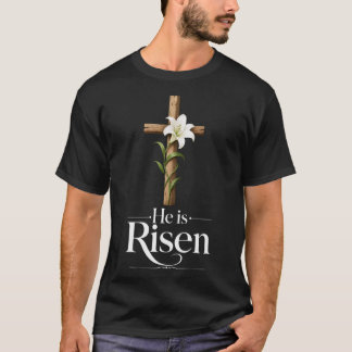 Ele Ressuscitou Camisa Cristã de Cruz de Madeira c