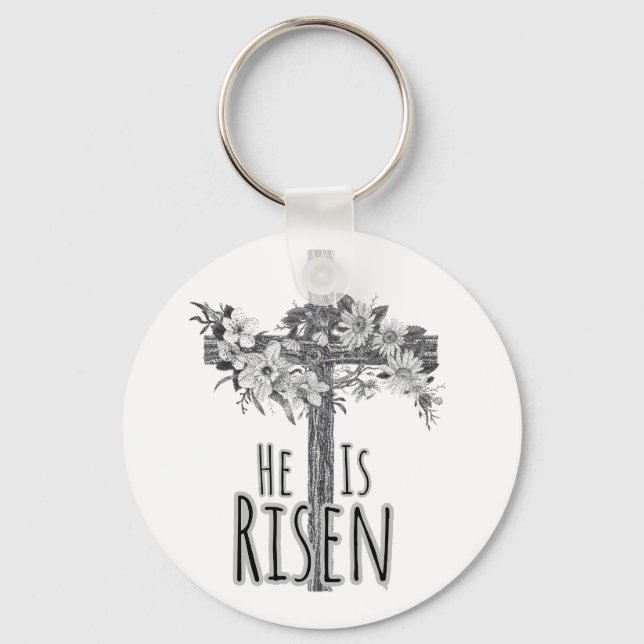 Ele Ressuscitou Floral Cruz Porta-Chaves (Frente)
