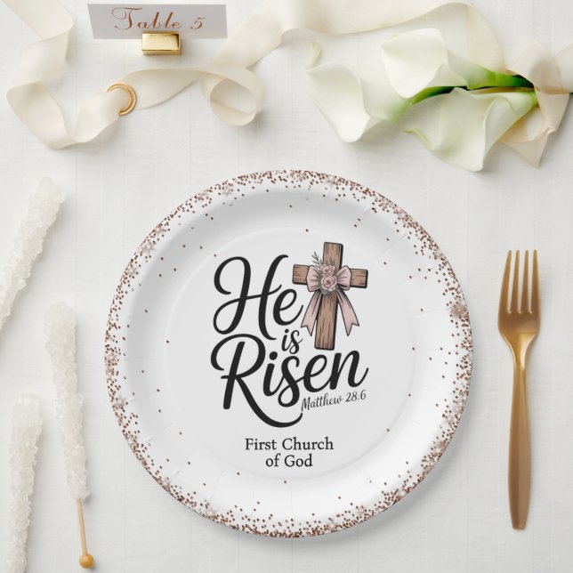 Ele Ressuscitou! Prato de Papel de Domingo de Pásc (Casamento)