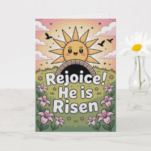 Ele Ressuscitou Sol Sorridente Kawaii Cartão de Pá
