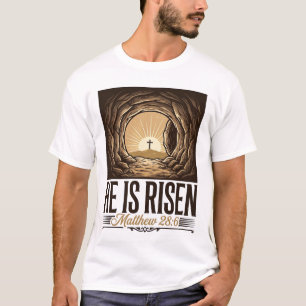 Ele Ressuscitou Tumba de Páscoa Cruz Camisa Cristã