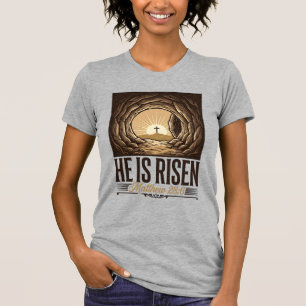 Ele Ressuscitou Tumba de Páscoa Cruz Camisa Cristã