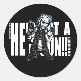 Ele tem um adesivo de arma