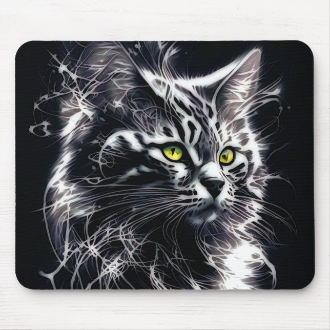 Electric Fractal Black Cat Mouse Pad (Frente)