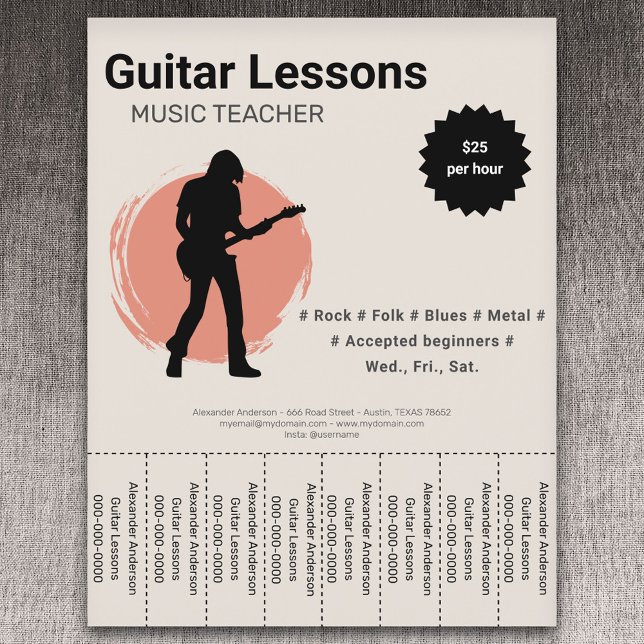 Electric Guitar Lessons Tear Off Strips Flyer (Electric Guitar Lessons Tear Off Strips Flyer)