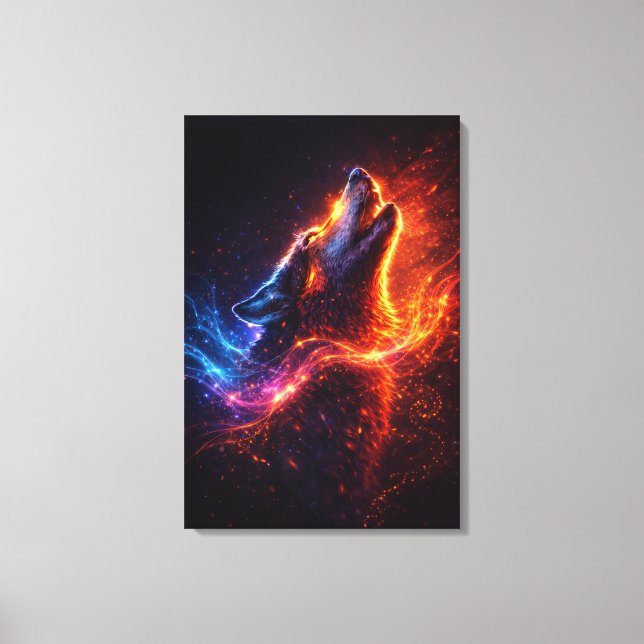 Electric Howl – Fire & Ice Wolf Canvas Print (Frente)