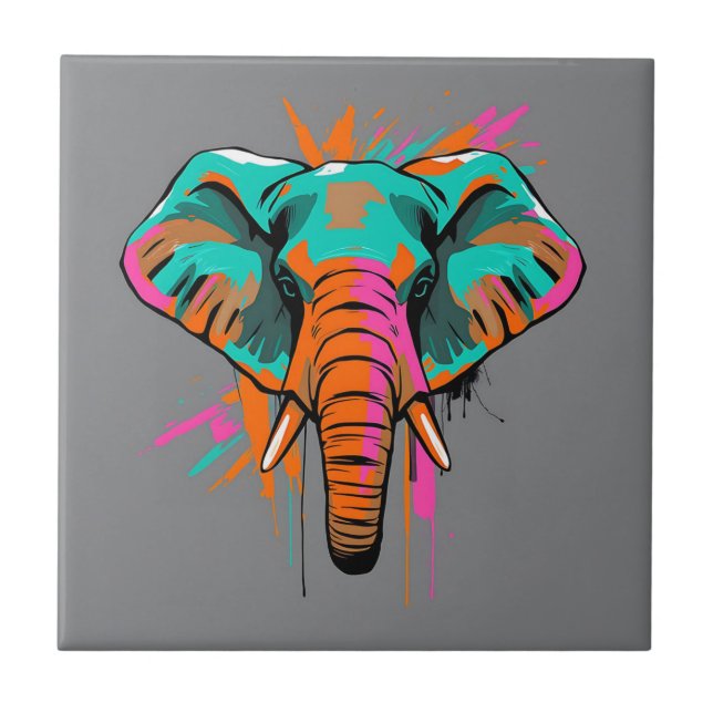 Elefante-Abstrato vibrante com Teal-Negrito (Frente)