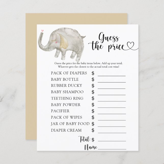 Elefante adivinha o preço! Jogo (Frente/Verso)