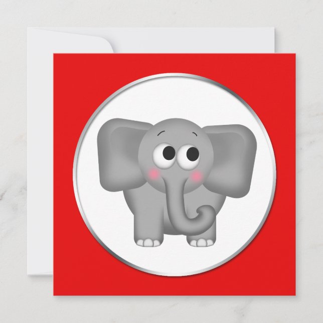 Elefante Adorável - Convites De Chuveiro Vermelho (Frente)