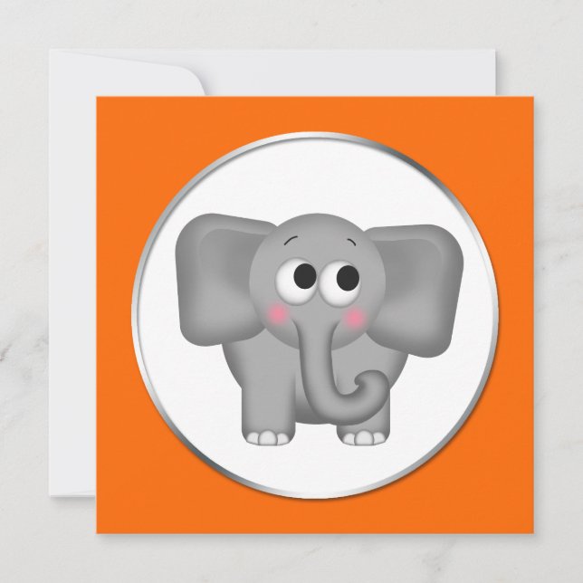 Elefante Adorável - Convites Para Bebê Laranja (Frente)
