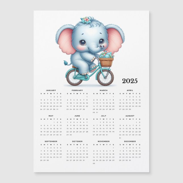 Elefante Adorável em um Calendário do Magnet da Bi (Frente)
