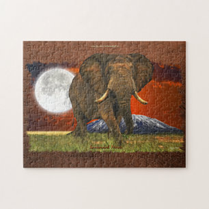 Elefante africano com lua & quebra-cabeça do Mt