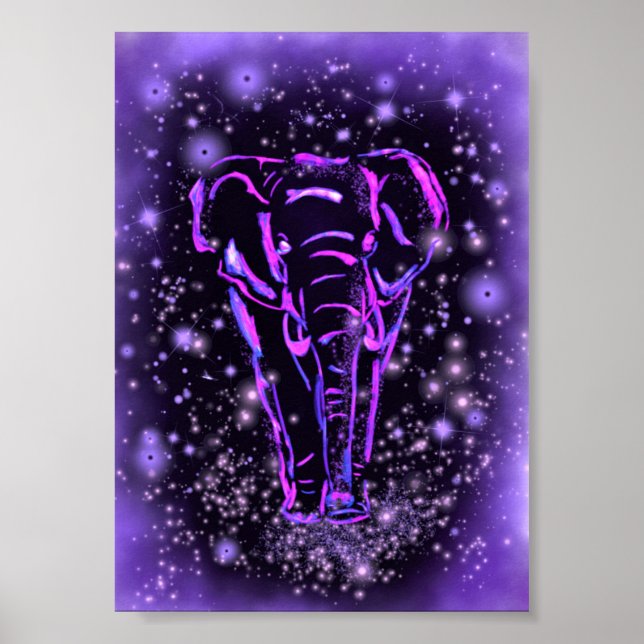 Elefante Andando Poster Púrpura Rosa Noite Estrela (Frente)
