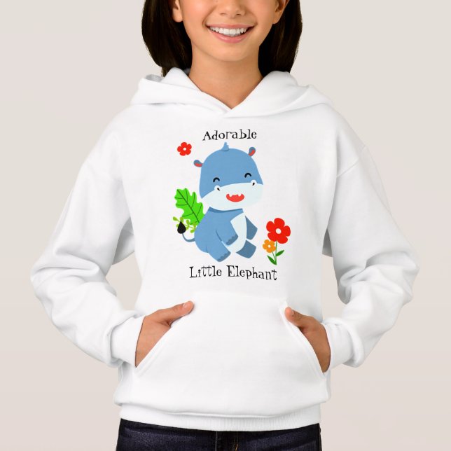 Elefante Azul Cute Com Flores Vermelhas (Frente)
