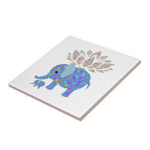 Elefante Azul Floral de Azulejo cerâmico