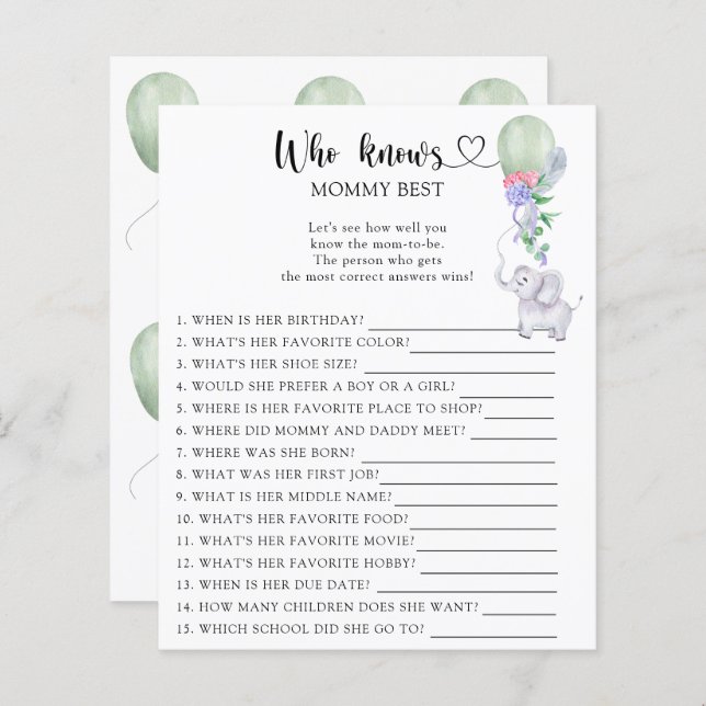 Elefante & Balão - Quem conhece melhor a mamãe (Frente/Verso)