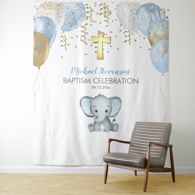 Elefante Balões Aquarela Batismo Tapeçaria (In Situ)