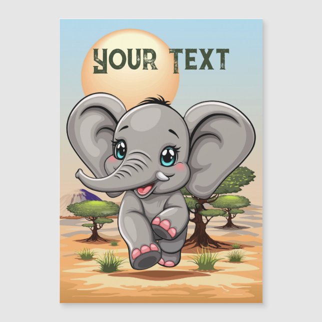 Elefante Bebê Pulando Feliz em Savana Africana (Frente)