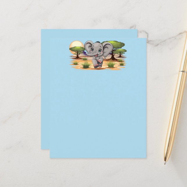 Elefante Bebê Pulando Feliz em Savana Africana (Frente/Verso In Situ)