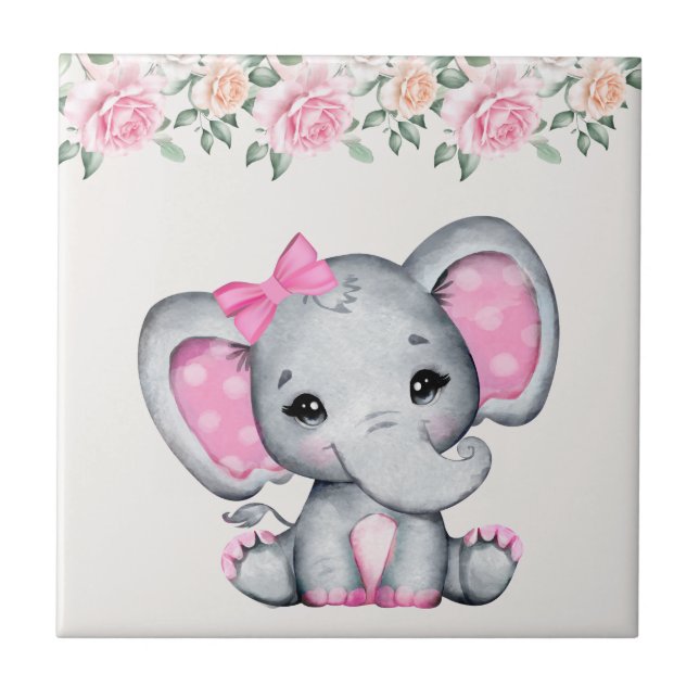 Elefante-bebê rosa-branca e borda-Rosa (Frente)