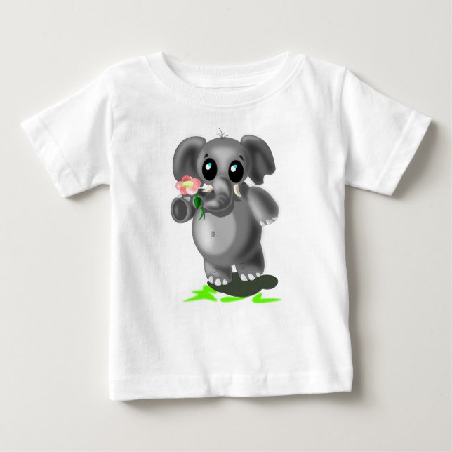 Elefante Bonito com Camiseta de Bebê Flor (Frente)