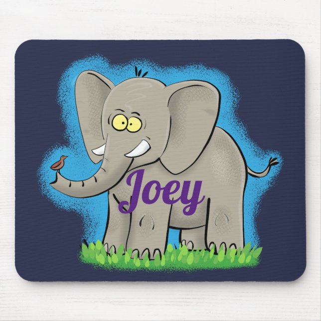 Elefante bonito com mouse pad de animação de pássa (Frente)