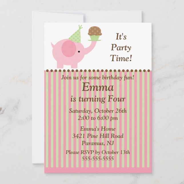 Elefante bonito do bebê & convite do aniversário (Frente)