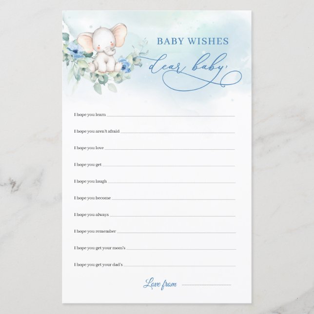 Elefante bonito, flores azuis, queridos bebês (Frente)