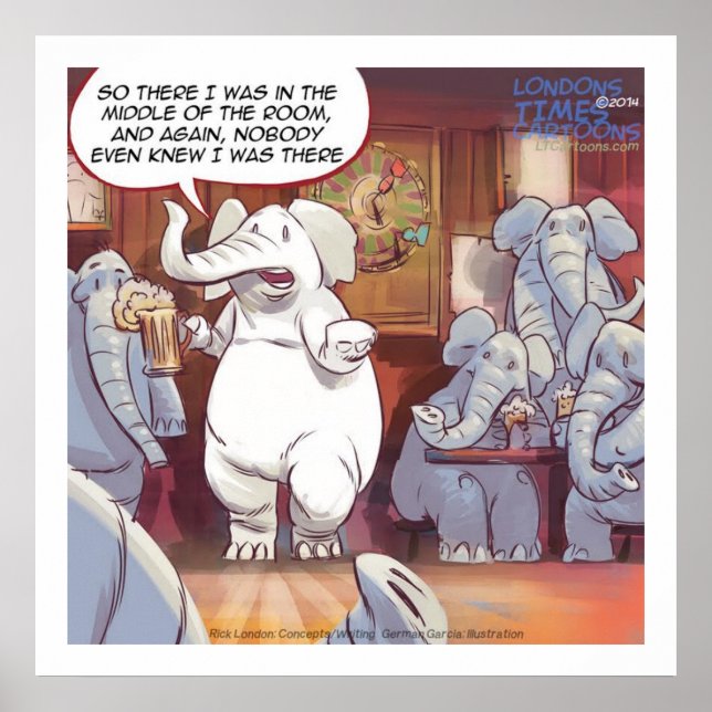 Elefante Branco Engraçado Na Poster Da Sala (Frente)