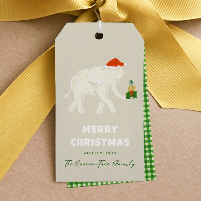 Elefante Branco Festivo - Etiqueta de presente de  (Festive White Elephant Merry Christmas Gift Tag)