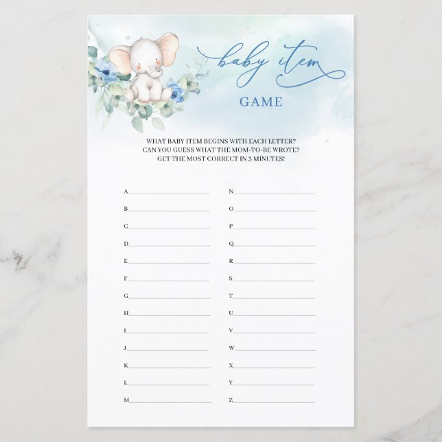 Elefante branco flores azuis verde Bebê Jogo (Frente)