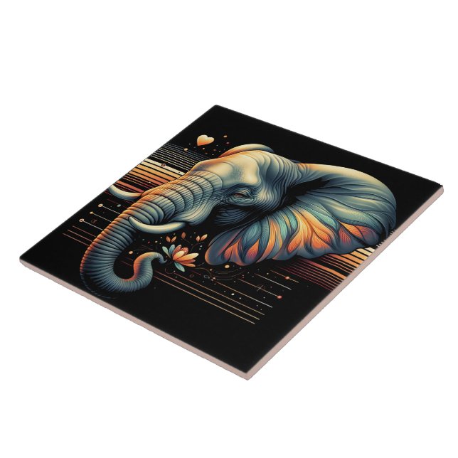 Elefante com padrão vibrante no pôr do sol (Lateral)