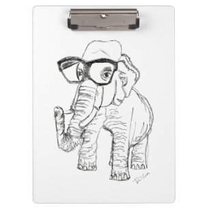 Elefante com prancheta dos vidros