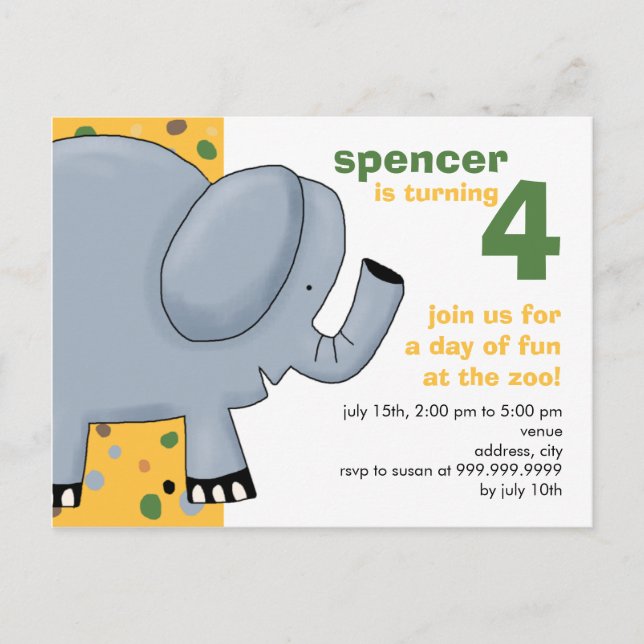 Elefante - Convite de aniversário (Frente)